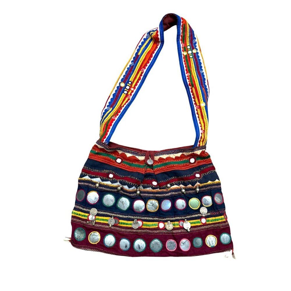 Women's Shoulder Bag Colorful Indian Banjara Jola Mirror Coin Vintage Tribal